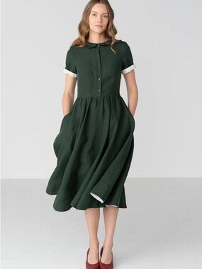 Son de Flor Short Sleeve Peter Pan Collar Linen Dress